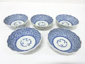 古伊万里　染付　みじん唐草　なます皿　5客